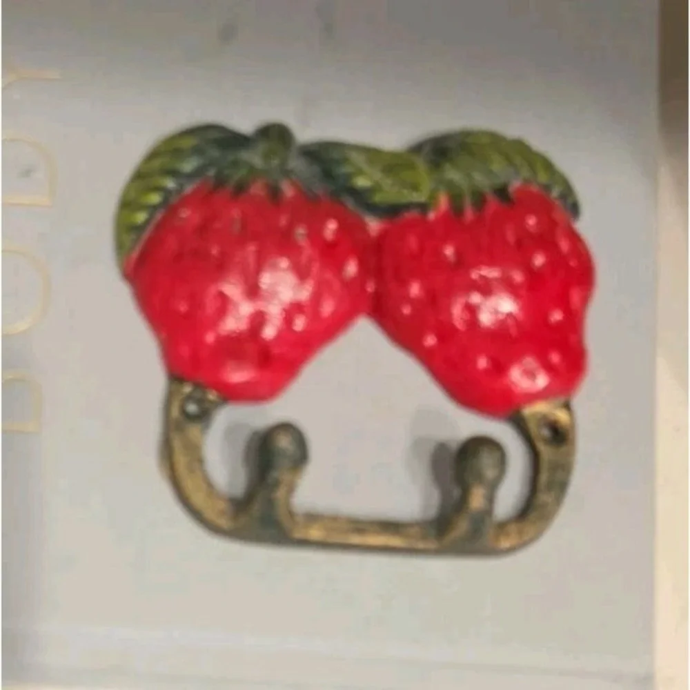 VTG Cast Iron Strawberry Wall Key Holder Hand Painted Cottagecore Grandmacore